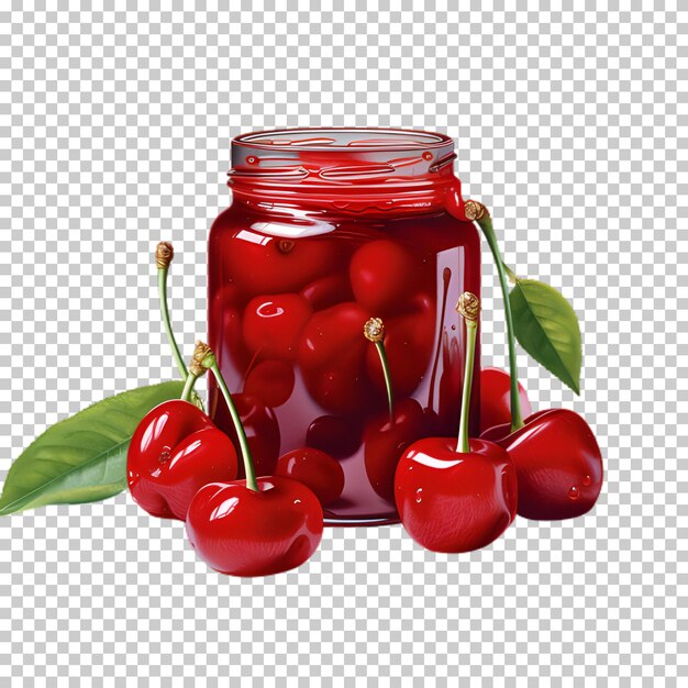 Cherry jam jar isolated on transparent background