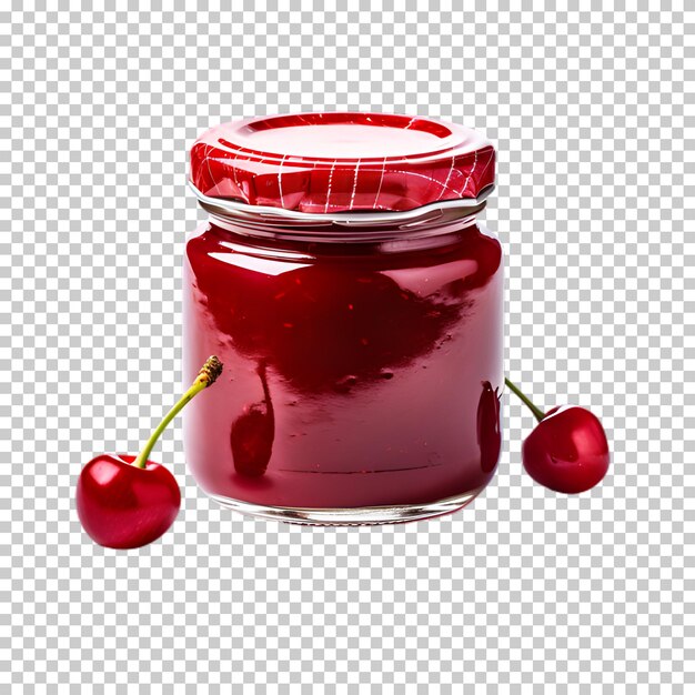 PSD cherry jam jar isolated on transparent background