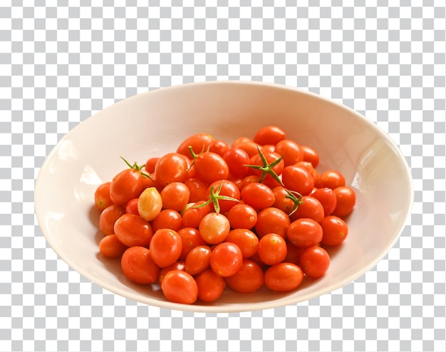 흰색 배경 프리미엄 사진 Psd에 흰색 접시 Backgroundon에 고립 된 체리 토마토