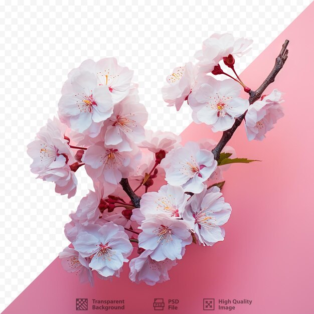 PSD 満開のピンクの花の小さな群れを持つチェリーの木の枝