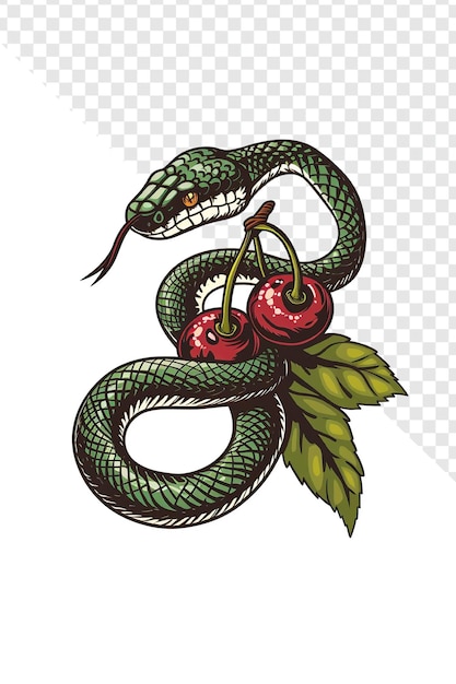 Cherry vergezeld van Snake Logo Design Transparante achtergrond