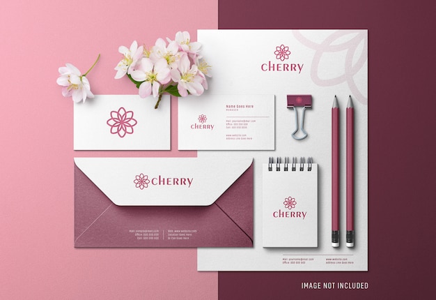 Cherry vibe huisstijl scene creator & mockup met pressed print effect