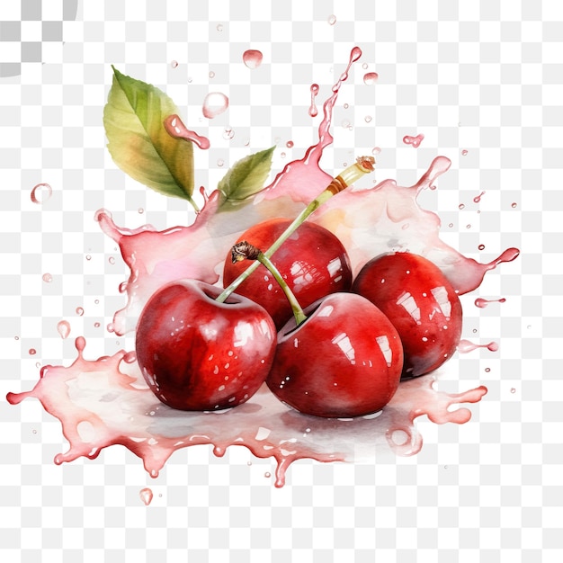 Cherry and water color splash transparent background