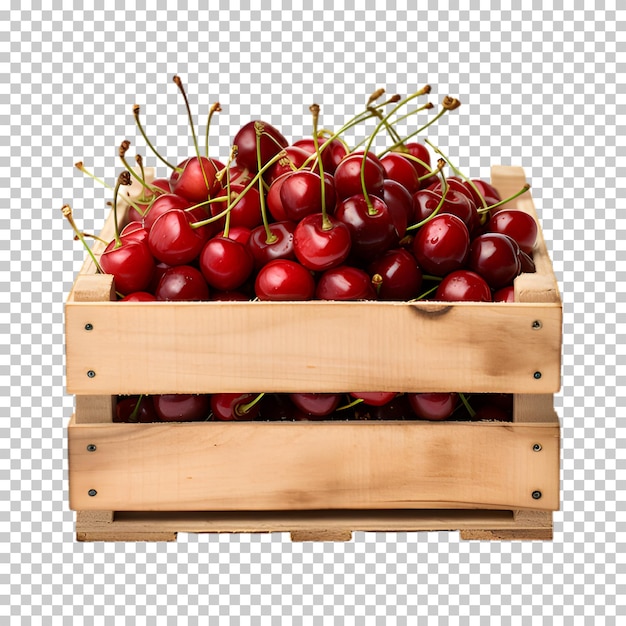 PSD cherry in wooden box isolated on transparent background