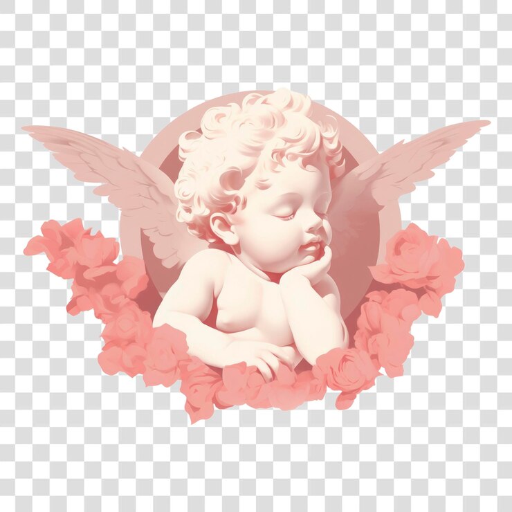 PSD cherub surrounded by pink roses