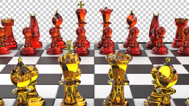 PSD chess board isolated on transparent background 3d rendering illustration