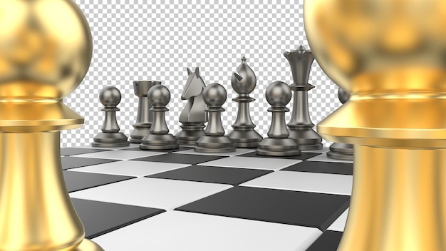 Chess board on transparent background 3d rendering illustration