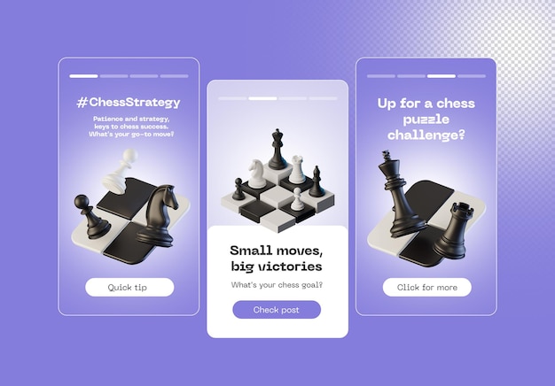 Chess figures and board for social media reel or post