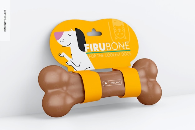 PSD chewing bone with label mockup, leaned