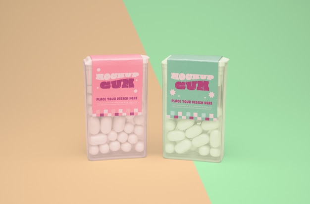 PSD chewing gum with mock-up container packaging