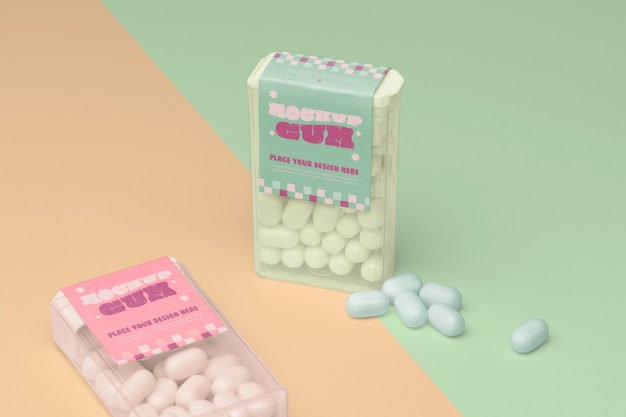 PSD chewing gum with mock-up container packaging