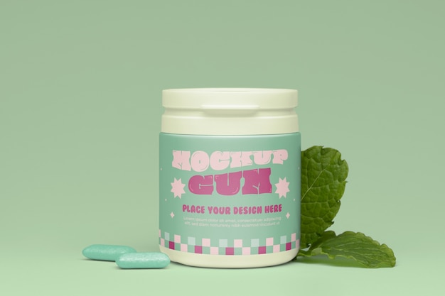 Chewing gum with mock-up container packaging