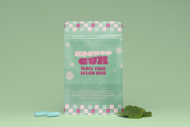 Chewing gum with mock-up container packaging