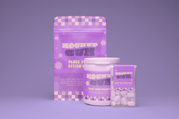 PSD chewing gum with mock-up container packaging