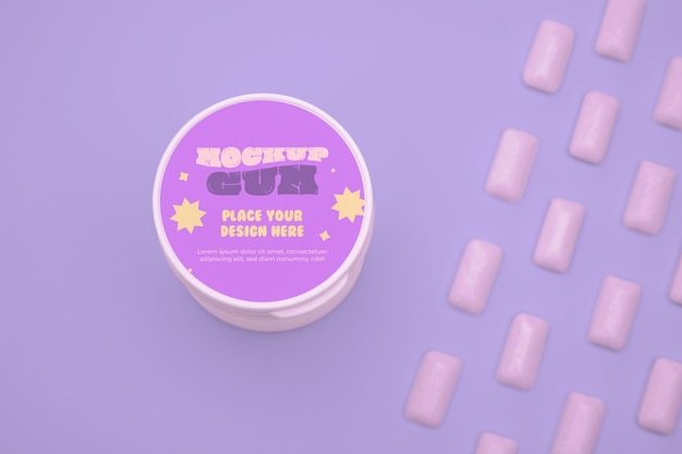 PSD chewing gum with mock-up container packaging