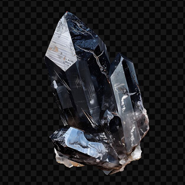 PSD chiastolite crystal piece with jagged irregular shape black isolated psd png gemstone diamond glow