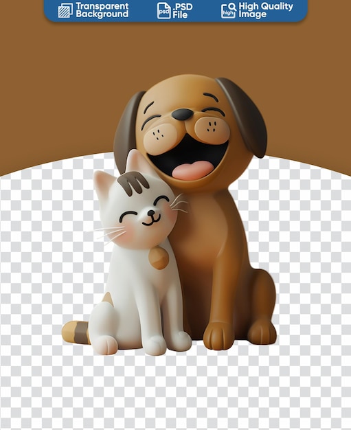 chibi cartoon character of a cute dog and cat enjoying animal friendship in 3d render illustration