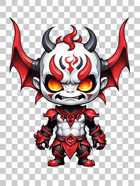 PSD chibi demon met hoorns cartoon karakter llustration op transparante achtergrond