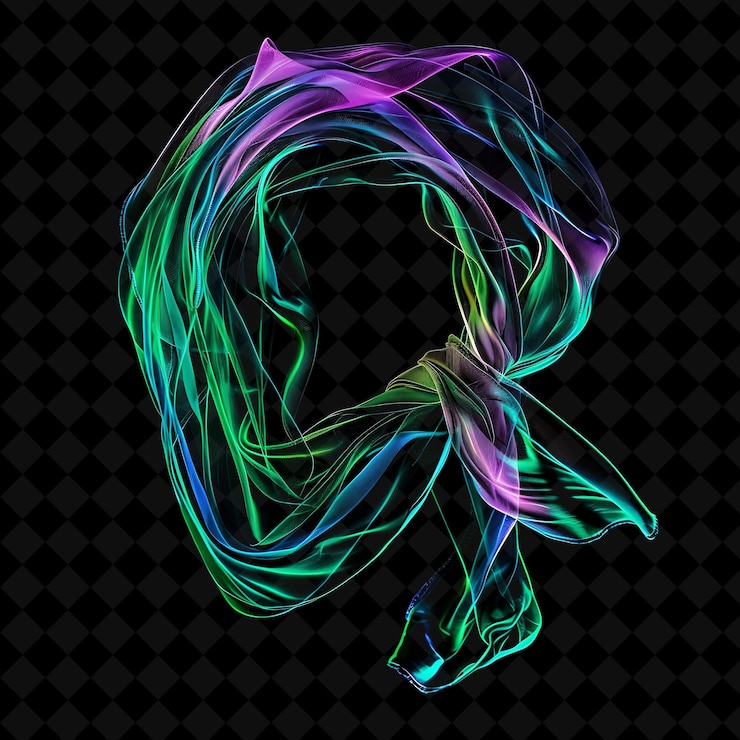 PSD chic headscarf with a colorful print and a soft feel made wi neon object on dark background