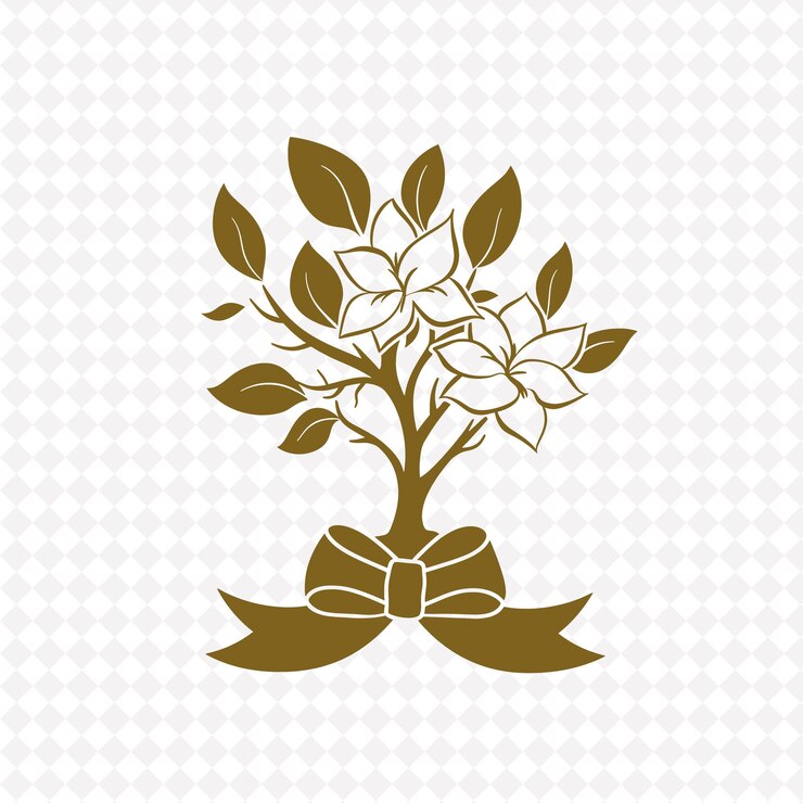 PSD chic magnolia tree logo with decorative flower and ribbon de creative plant vector designs