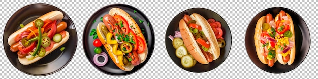 Chicagostyle Hot Dog Ze Wszystkimi Elementami Izolowanymi Na Przezroczystym Tle