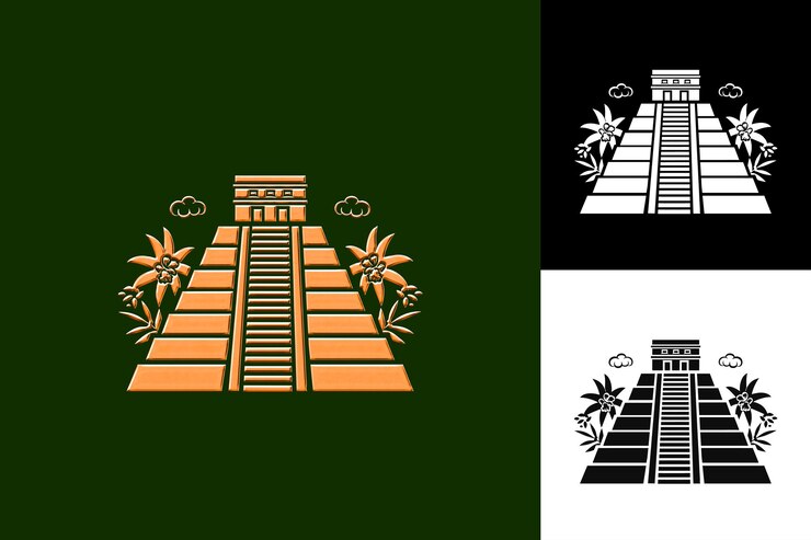 PSD chichen itza with an impressive logo featuring the temple an mexico culture symbol designs