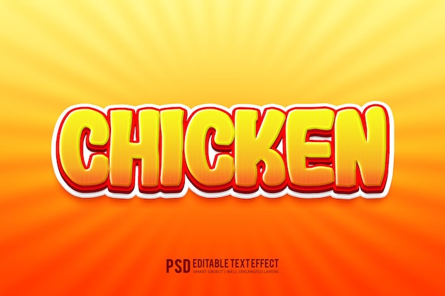 PSD chicken 3d text effect red yellow color editable 3d style text effect design