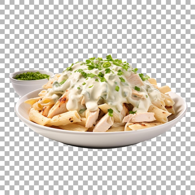 Chicken alfredo pasta on transparent background