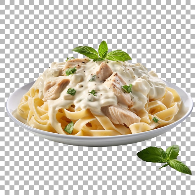 Pasta di pollo alfredo su sfondo trasparente