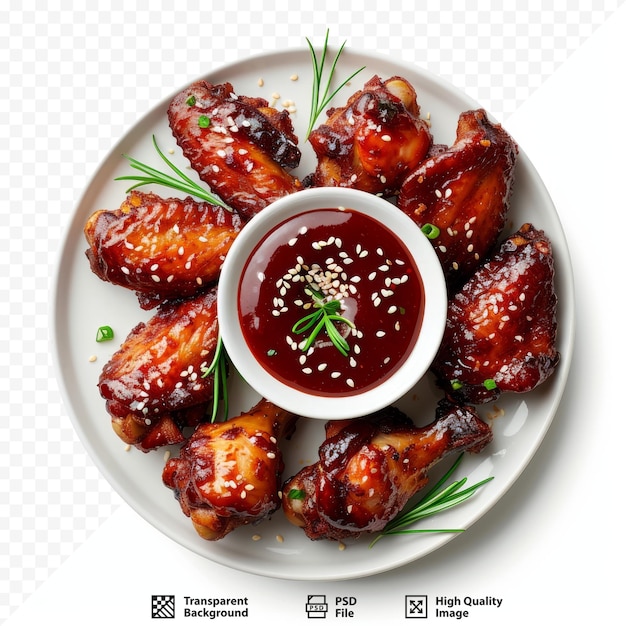 PSD chicken barbecue roasted sauce dicut isolated baked chicken wings with sesame and sauce food isolated background with copy space