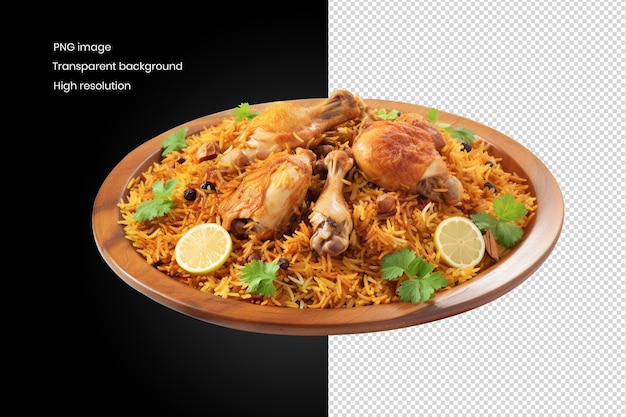 PSD chicken biryani wooden plate represent good impression for food presenation