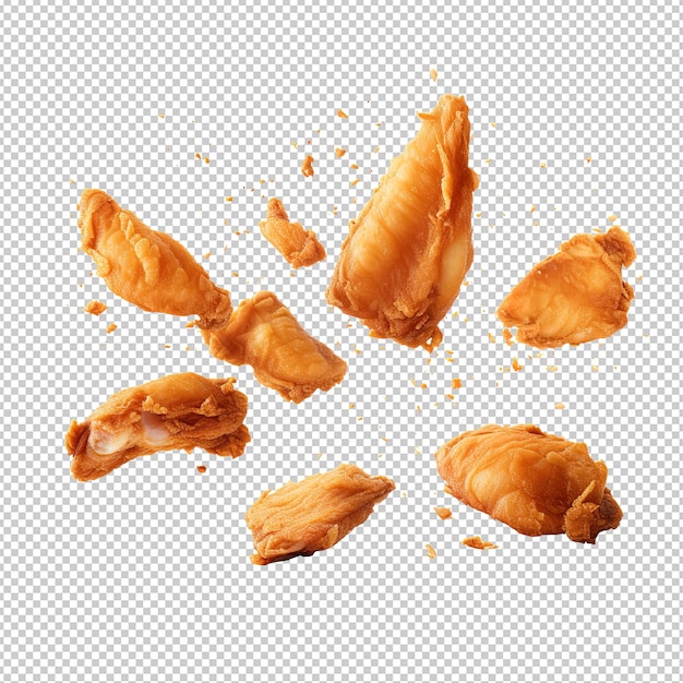 PSD chicken bites flying in the air realistic smooth very neat realistic render white background