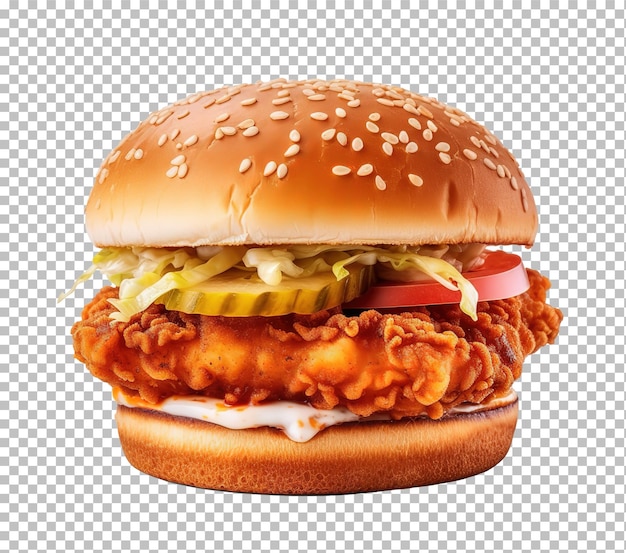 PSD chicken burger delicious double burger with crispy chicken meat salad and sauce isolated on white