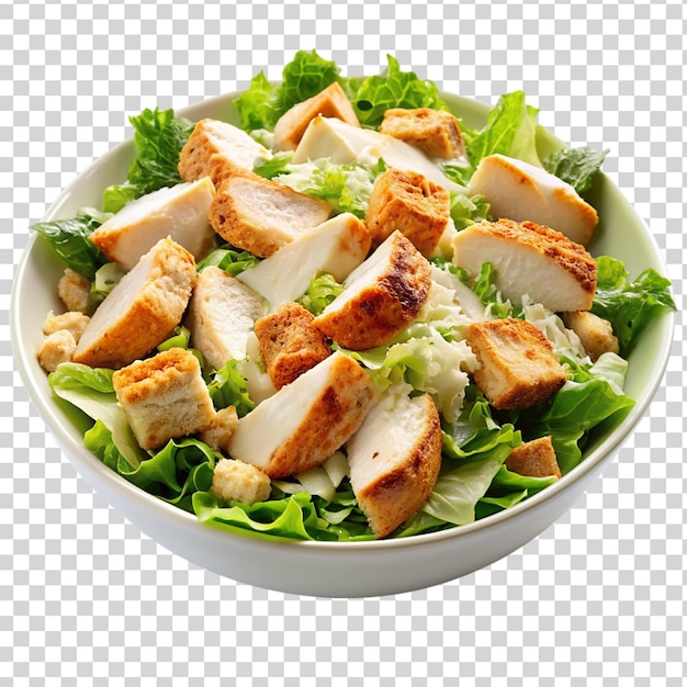 PSD chicken caesar salad on white bowl isolated on transparent background