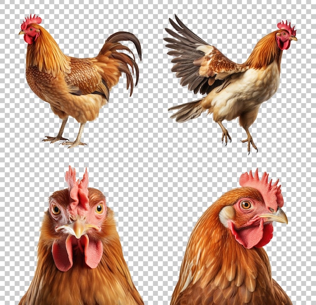 PSD differenti riprese di pollo isolate su uno sfondo trasparente
