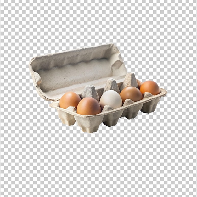 Chicken eggs in open carton box isolated hen healthy eating isolated on transparent background