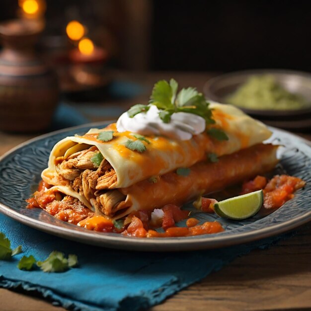 Enchiladas 멕시코 음식 Texmex 해변 레스토랑 바