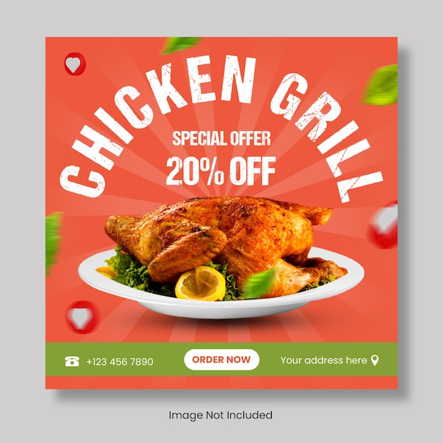 PSD chicken grill instagram post template banner