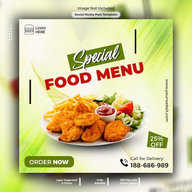PSD chicken nuggets and food menu social media promotion banner
