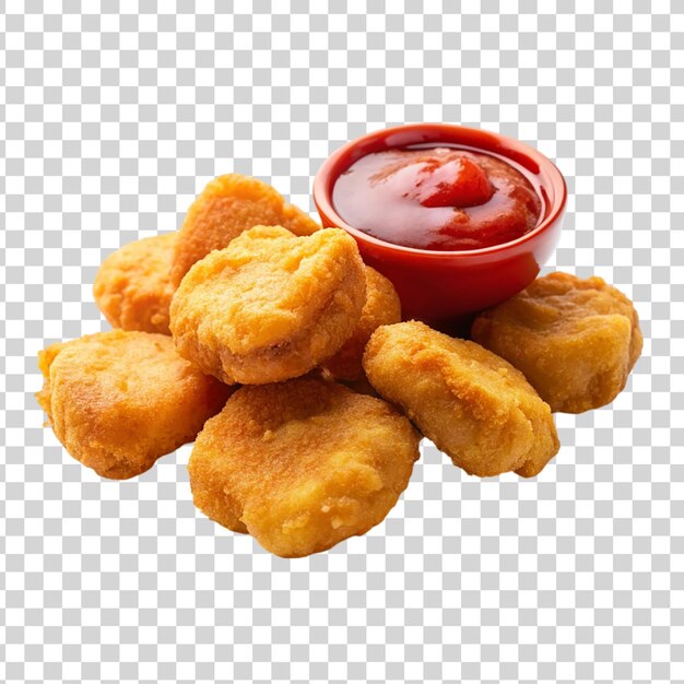 Chicken nuggets with ketchup isolated on transparent background