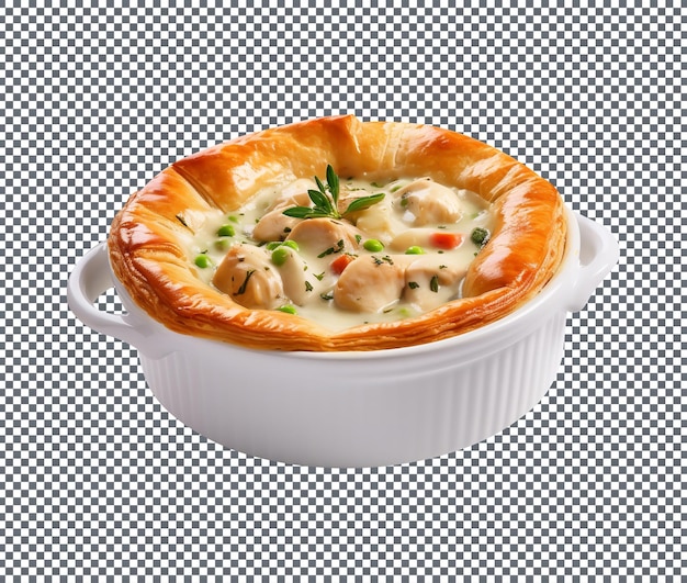 PSD chicken pot pie in white pot isolated on transparent background