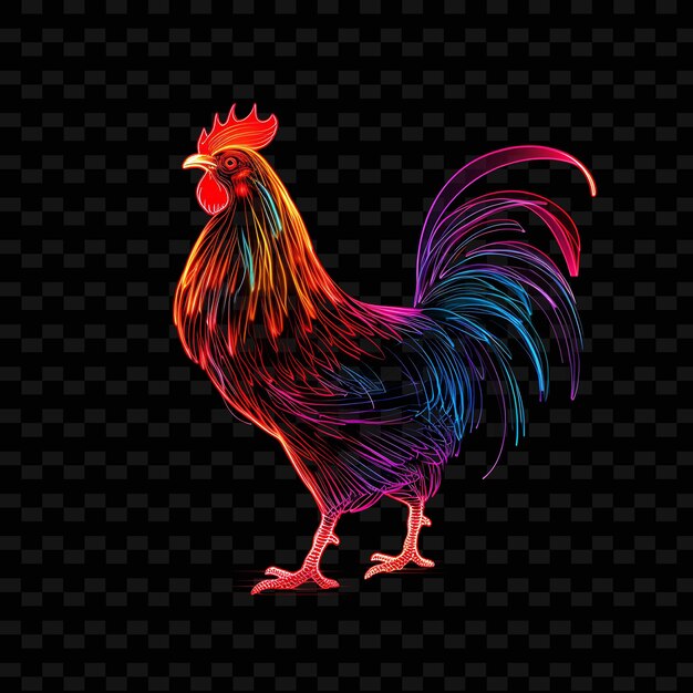 PSD chicken rustic barnyard angular neon lines cornstalks feathe png y2k shapes transparent light arts