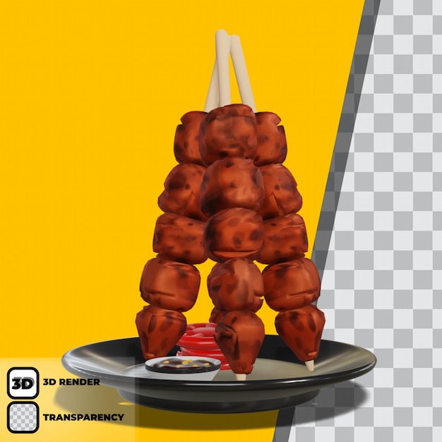 Chicken satay with peanut sauce 3d transparency background