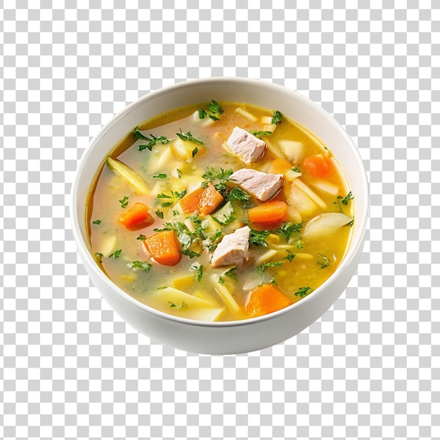 PSD chicken soup with noodles and vegetables in a bowl isolated on transparent background