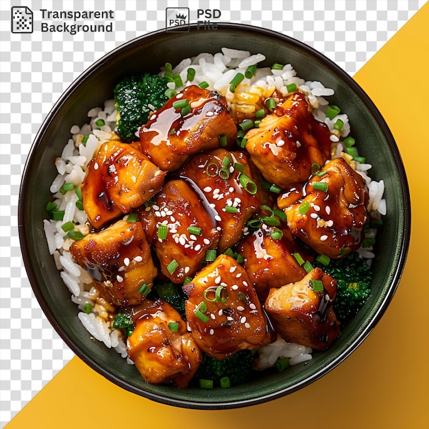 PSD chicken teriyaki in a bowl with rice