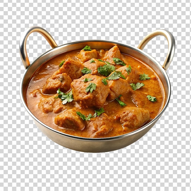 PSD chicken tikka masala in a copper bowl isolated on transparent background