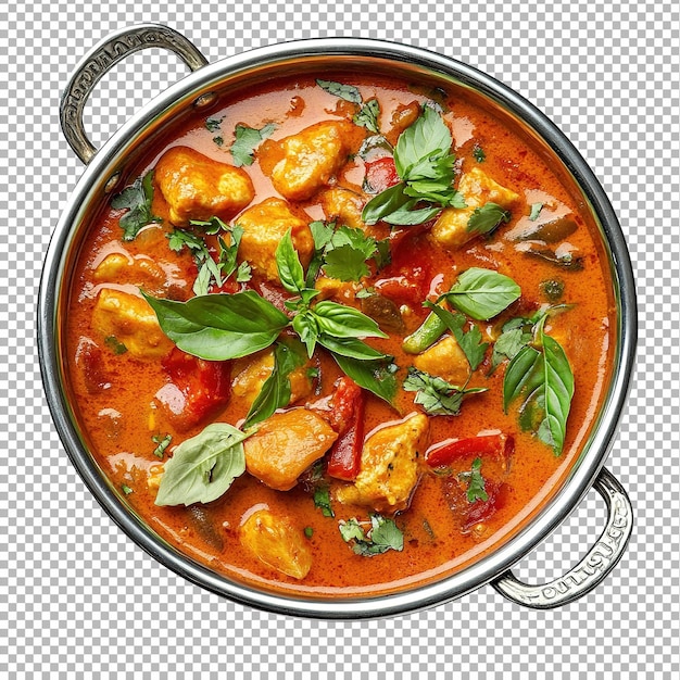 Chicken Tikka masala Indian curry in a pot isolated on white background