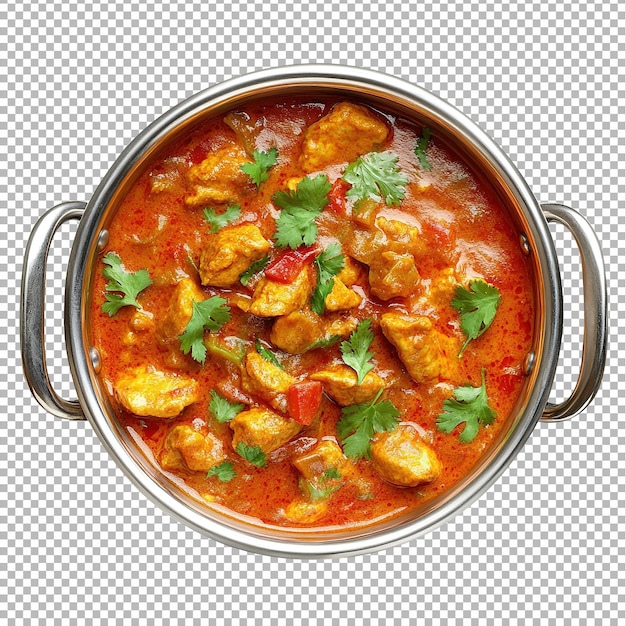 Chicken Tikka masala Indian curry in a pot isolated on white background