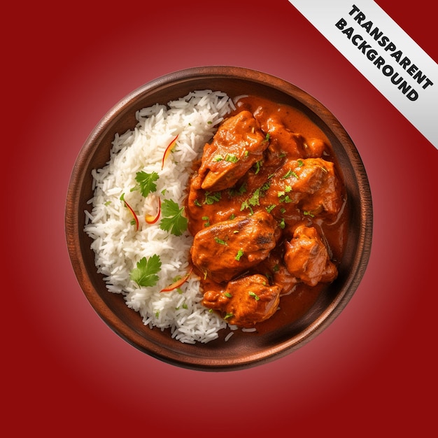 PSD chicken tikka masala spicy curry meat food with rice