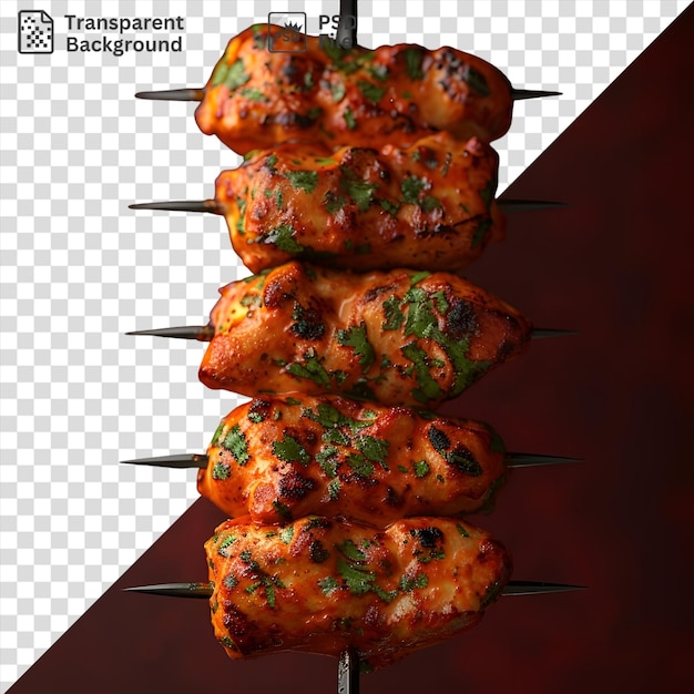 PSD chicken tikka on skewers on a stick